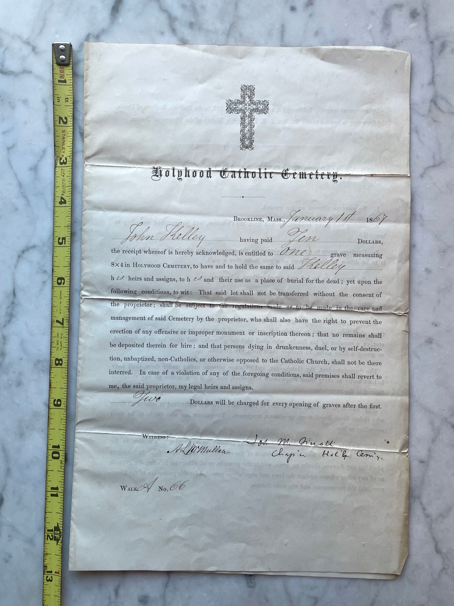 Victorian Holyhood Catholic Cemetery Deed | 1867