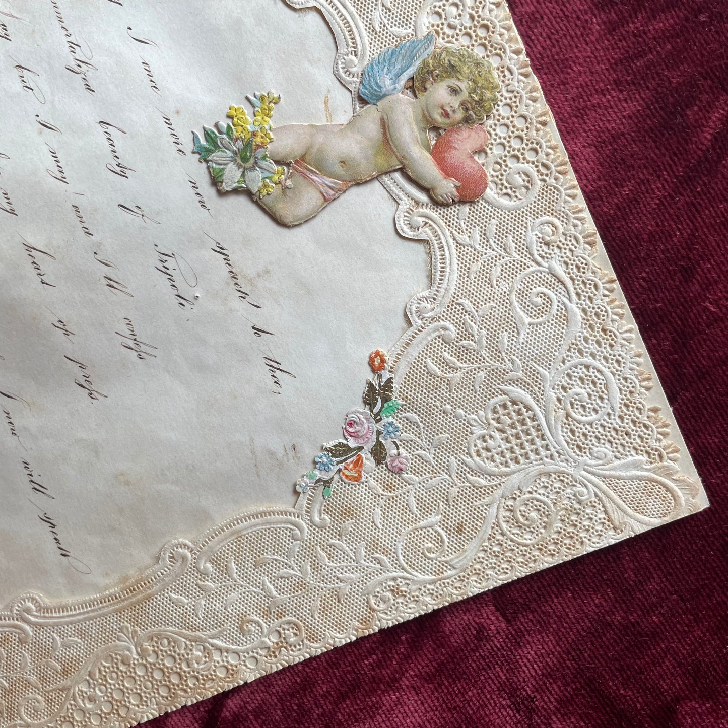Victorian Quarto Valentine with Lace Paper and Hand Writing