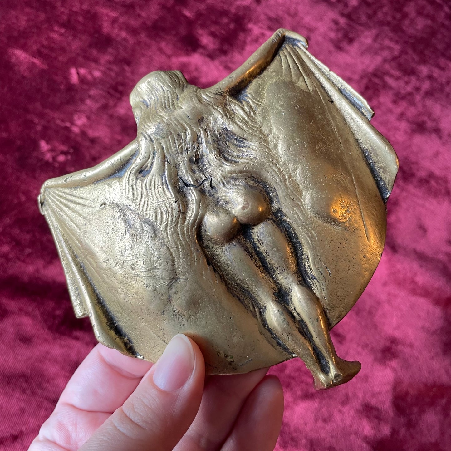 Naughty Art Nouveau Brass Nude Girl Pin Tray