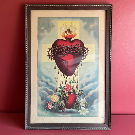 Antique Double Sacred Heart Print