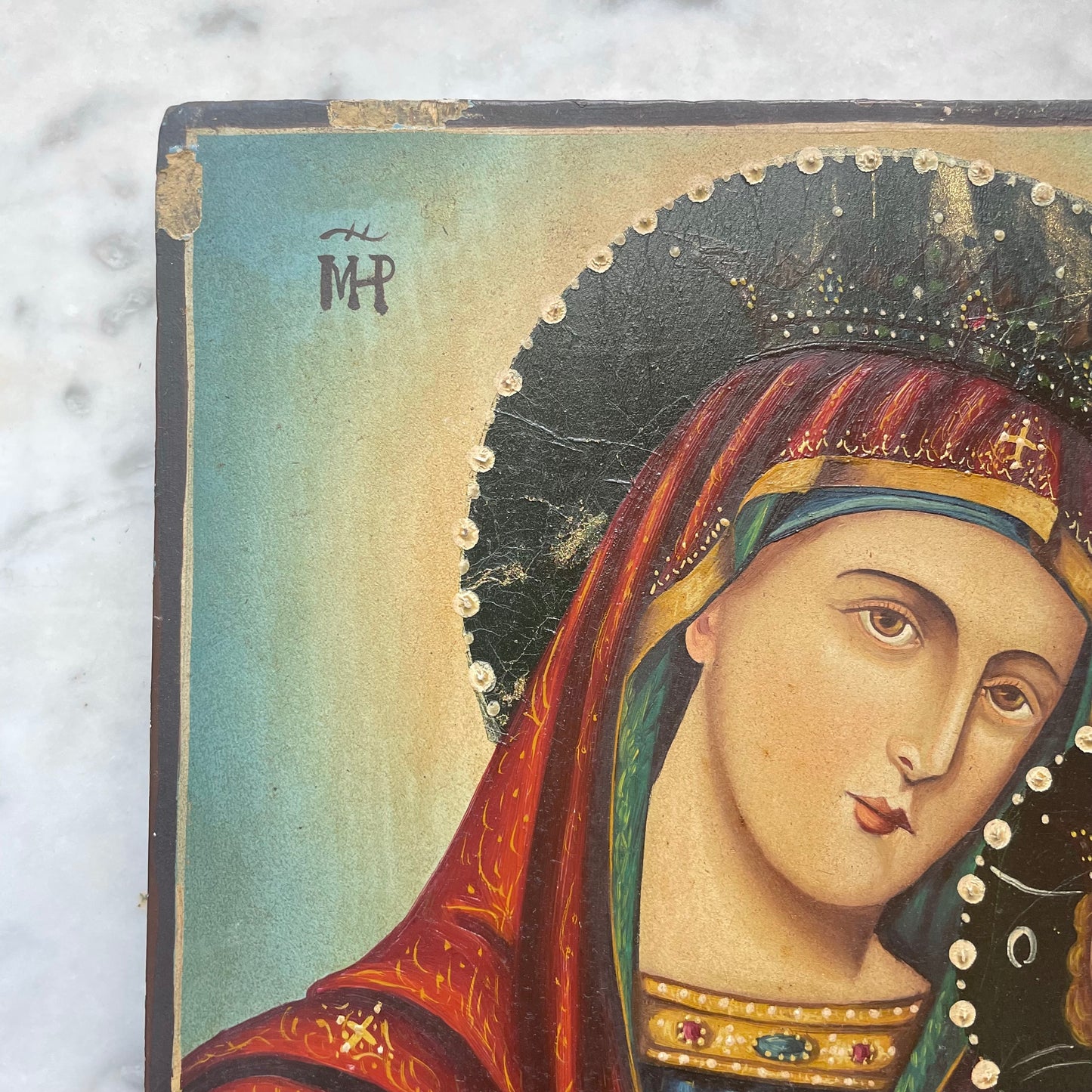 Vintage Orthodox Hand Painted Icon on Board | P. Koronakis | 1956