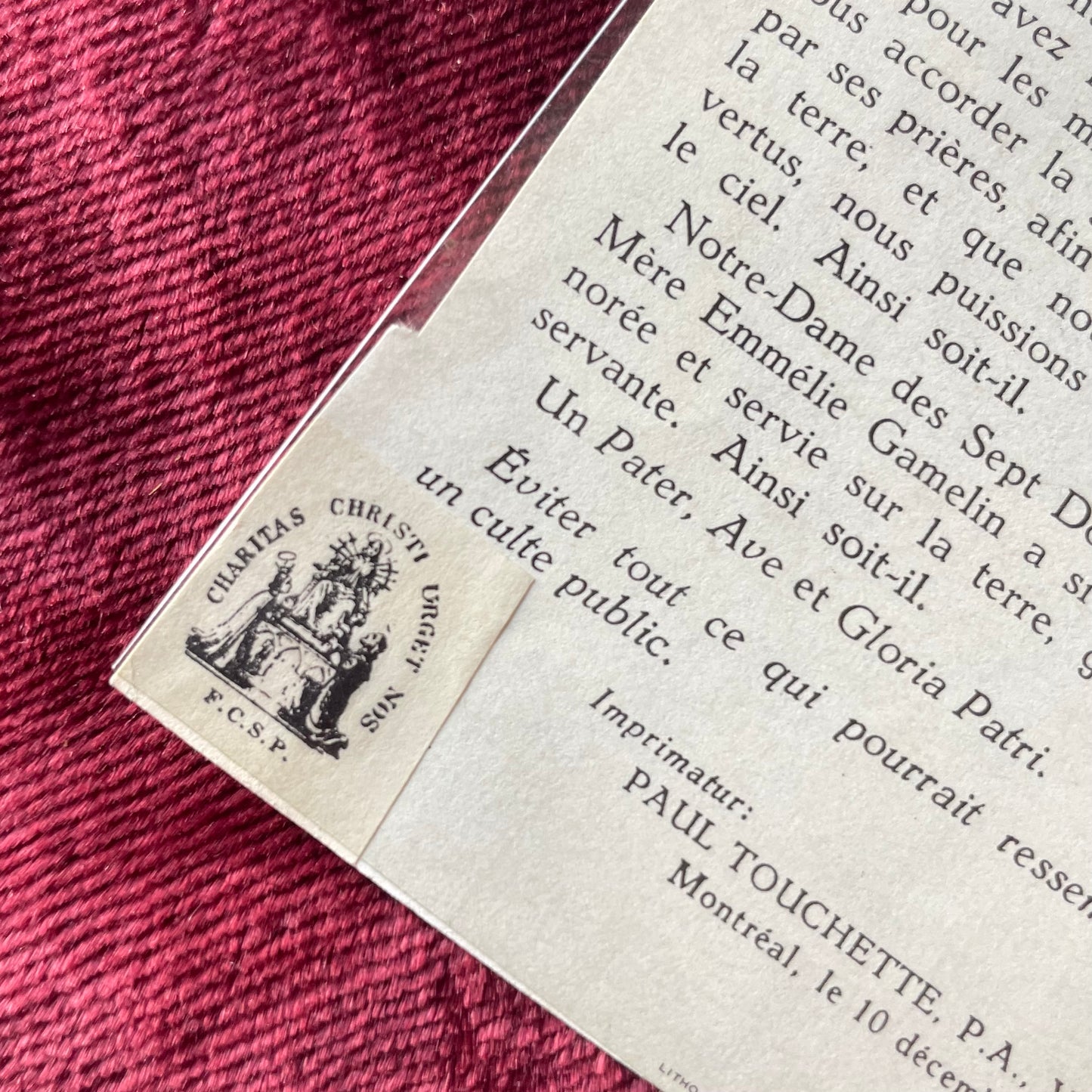 Blessed Émilie Gamelin Holy Card | Tertiary Relic