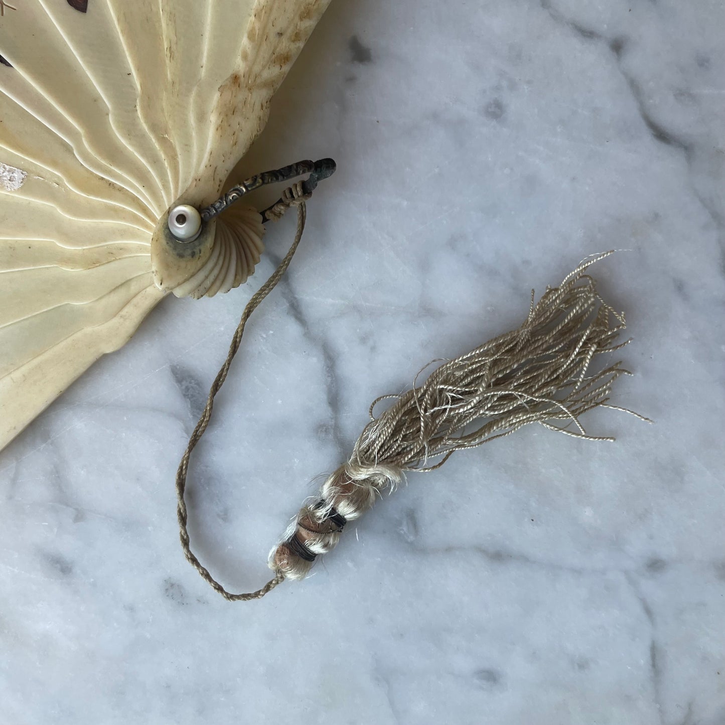 Victorian Pierced Bone Fan with Hand Colored Leaves