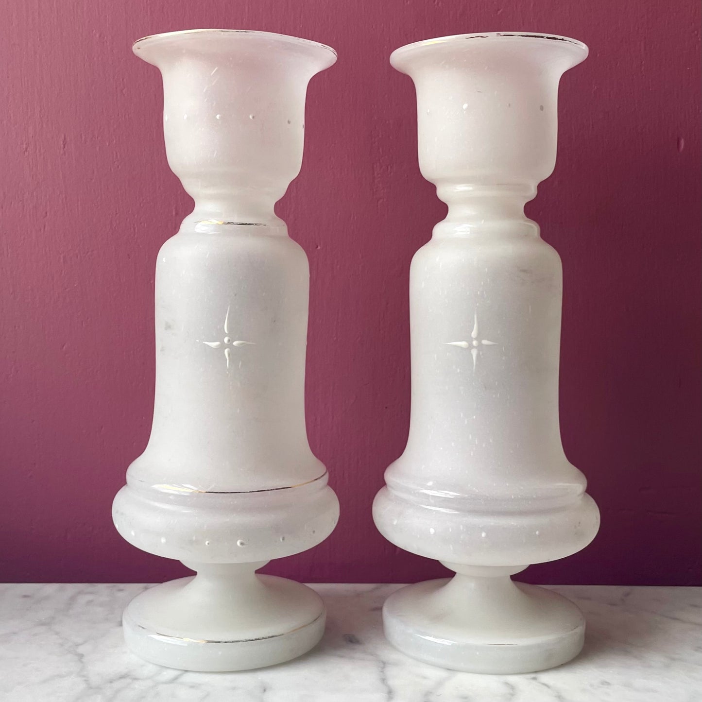 Victorian White Bristol Glass Vases