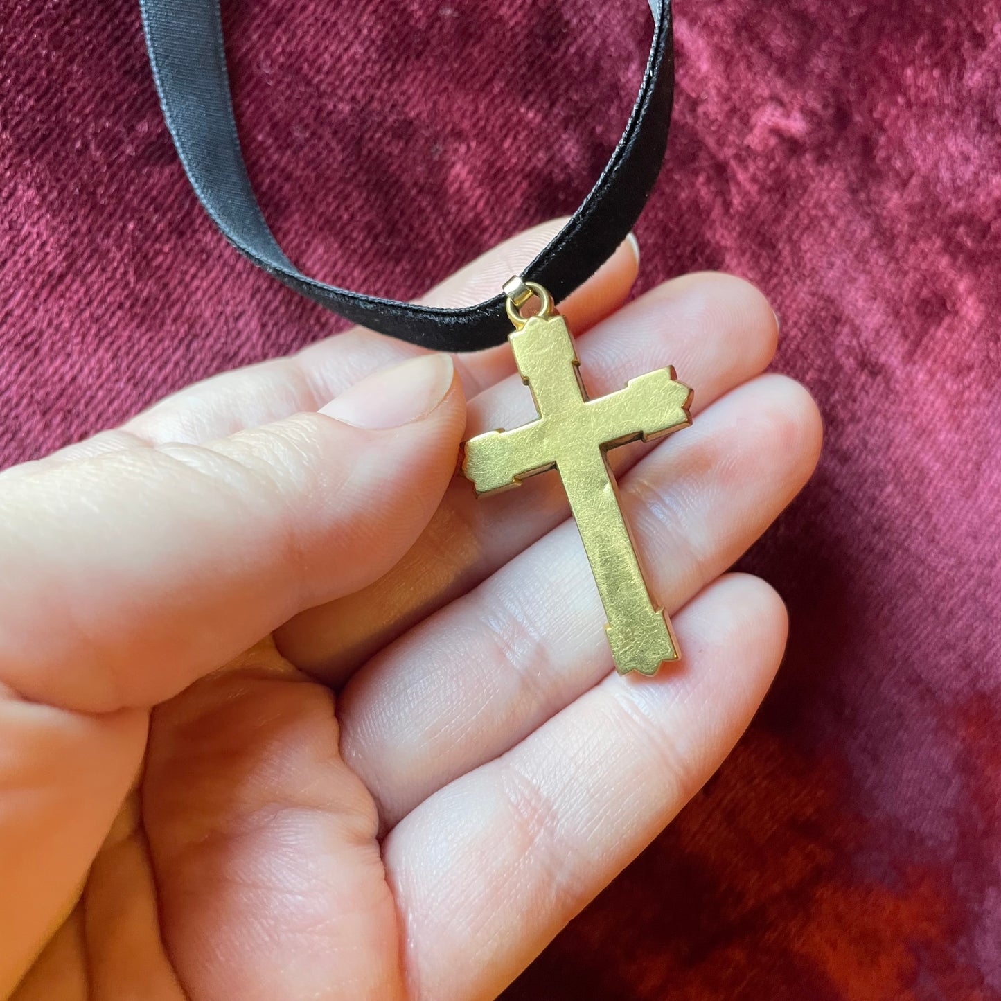 Gold Victorian Cross on Velvet Choker