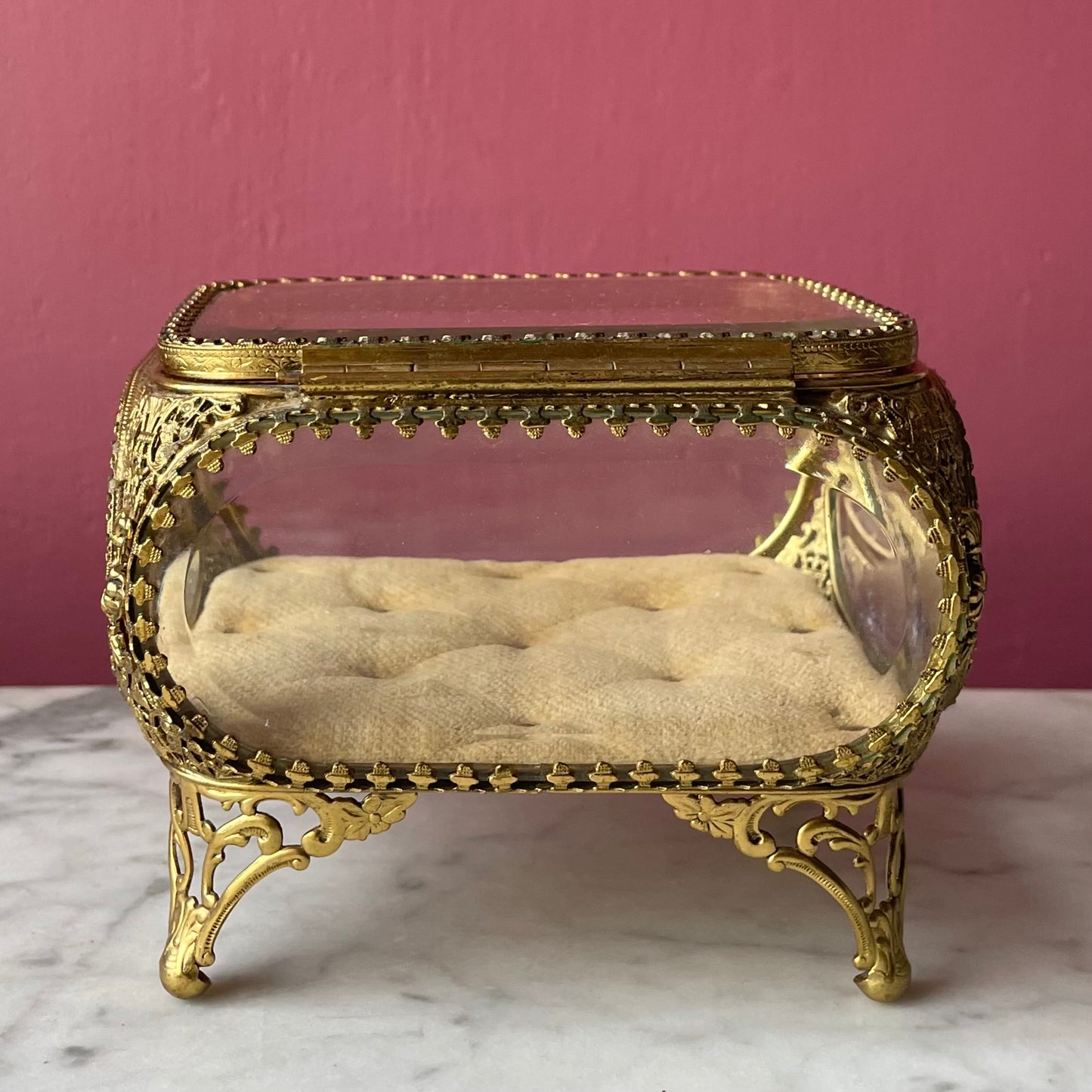 Antique Bevelled Glass Jewelry Casket