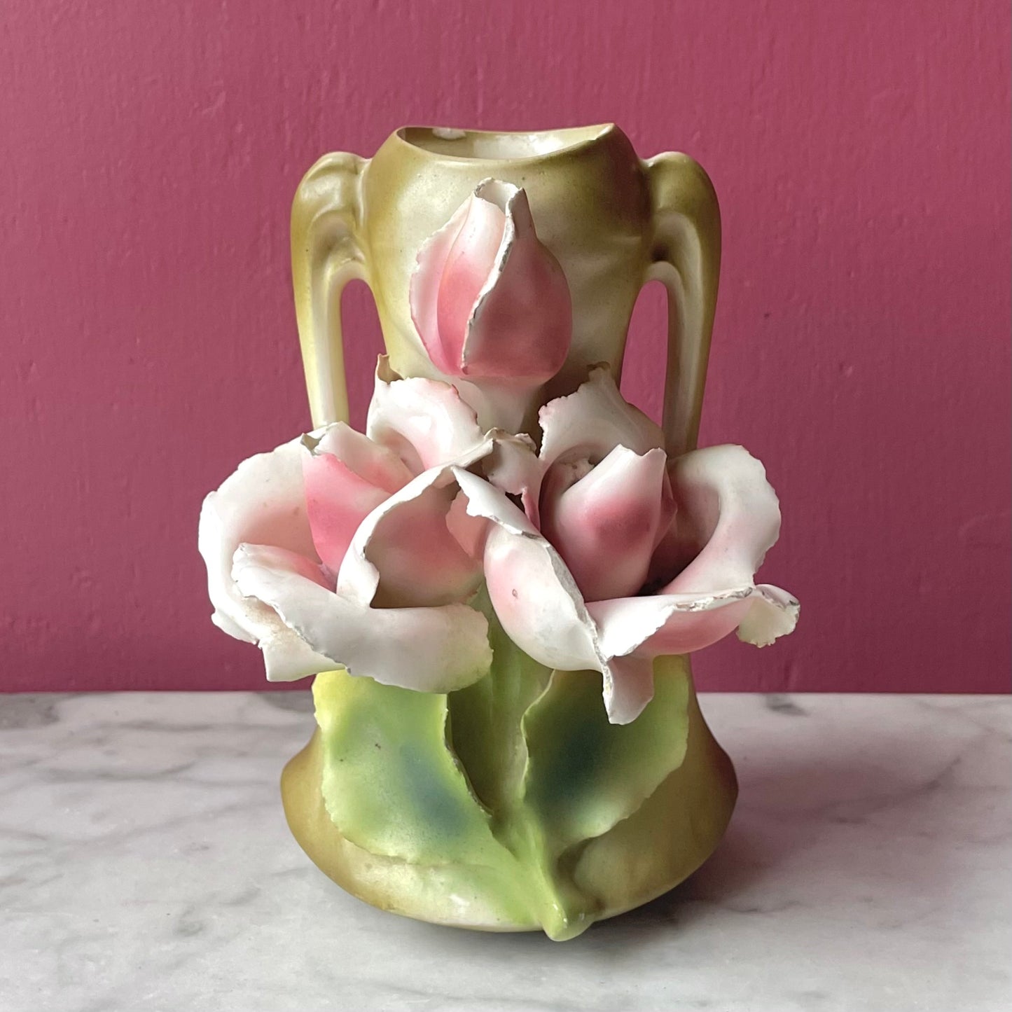 Antique Royal Dux Bud Vase with Roses