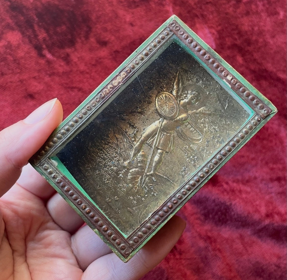 Antique Glass Box with Archangel Michael