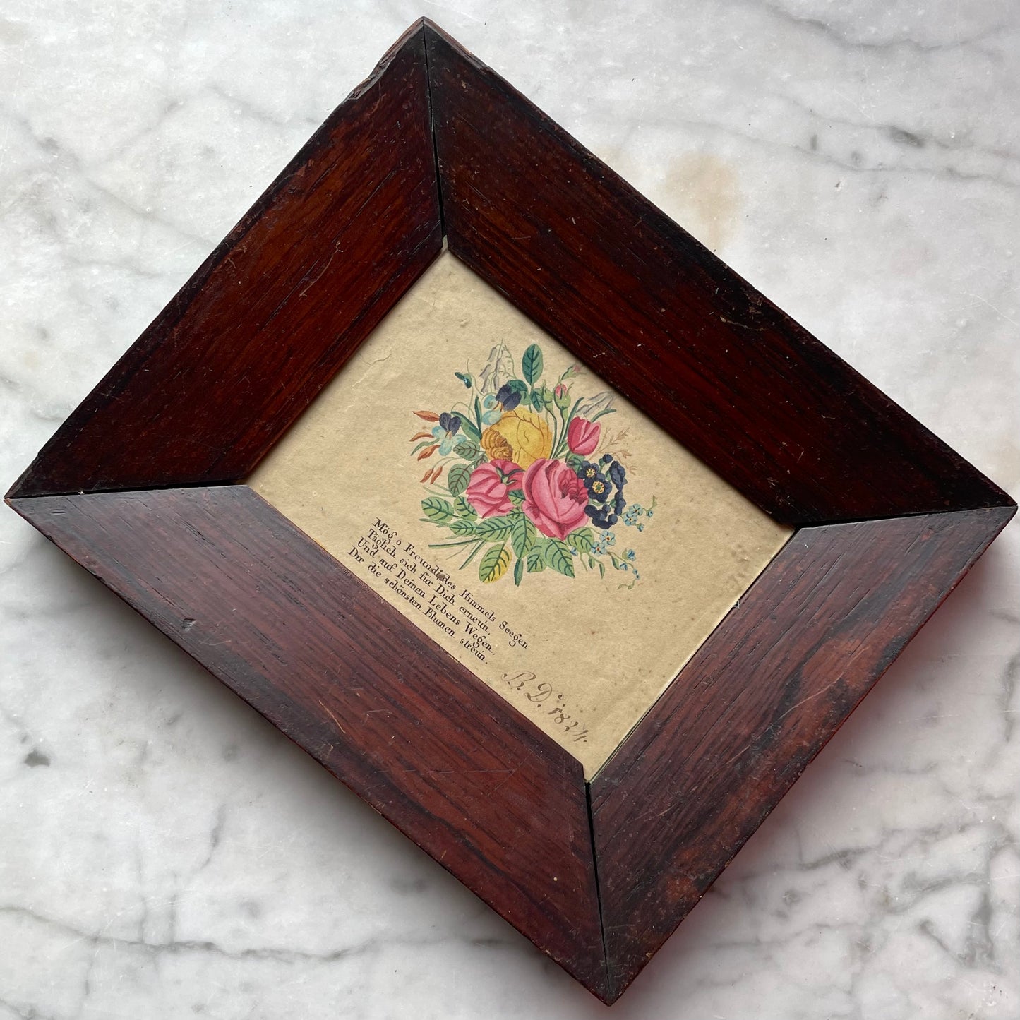 Antique German Hand Painted Floral Blessing | 1824