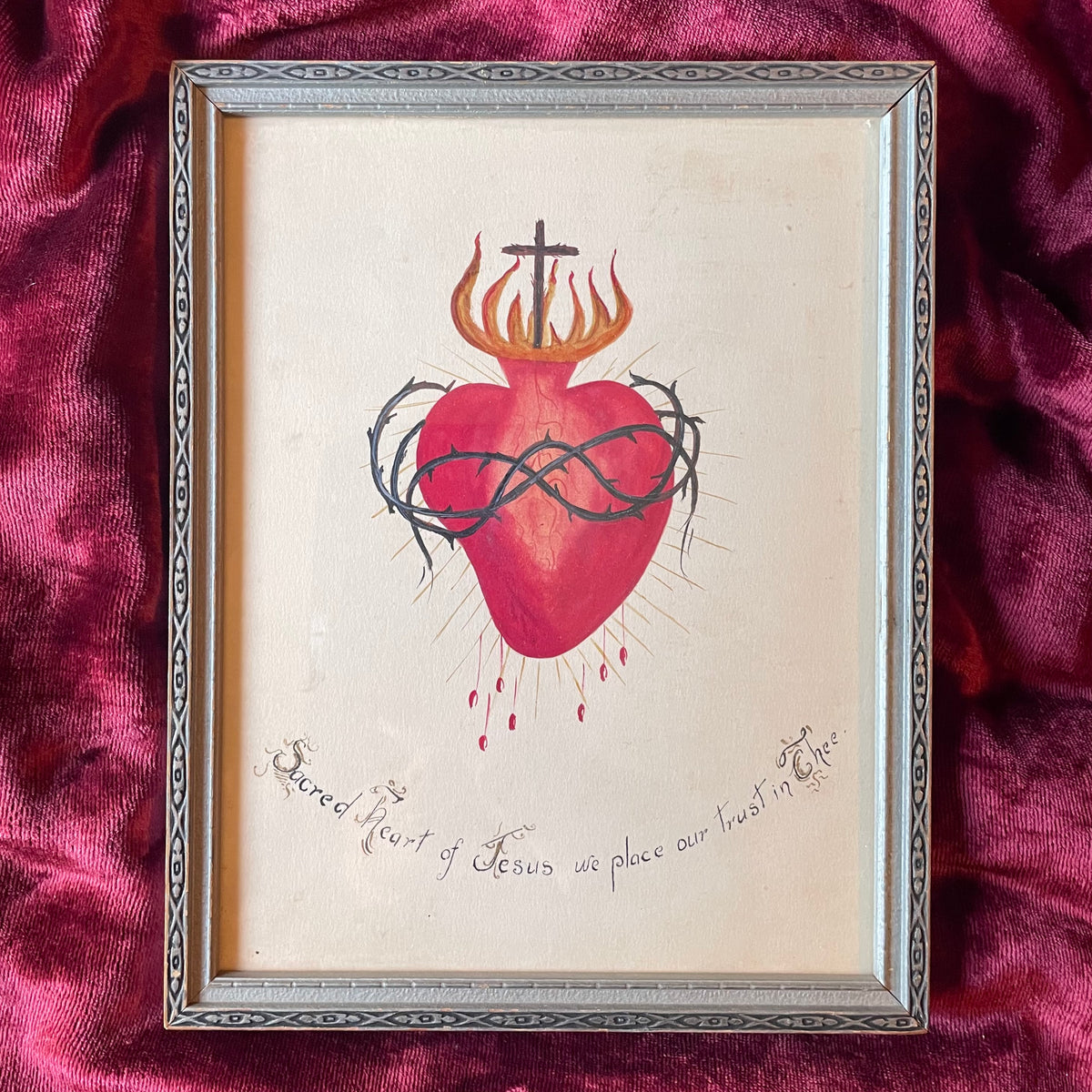 Antique Sacred Heart Painting