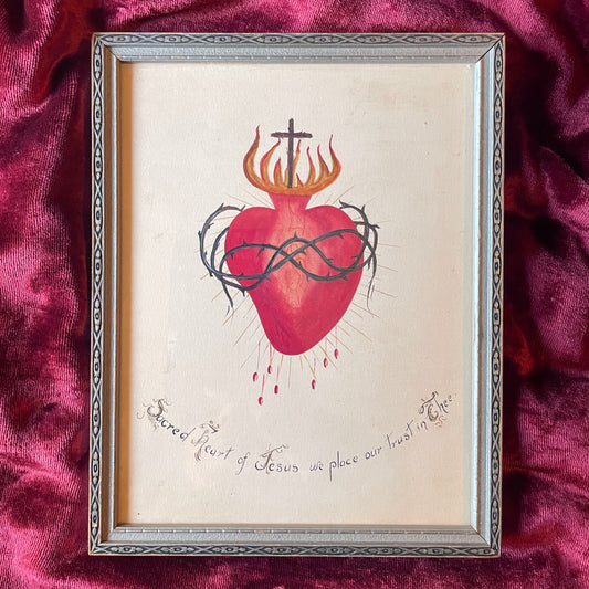 Antique Sacred Heart Painting