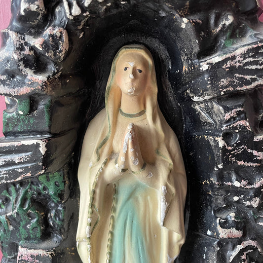 Vintage Chalkware Grotto with Madonna