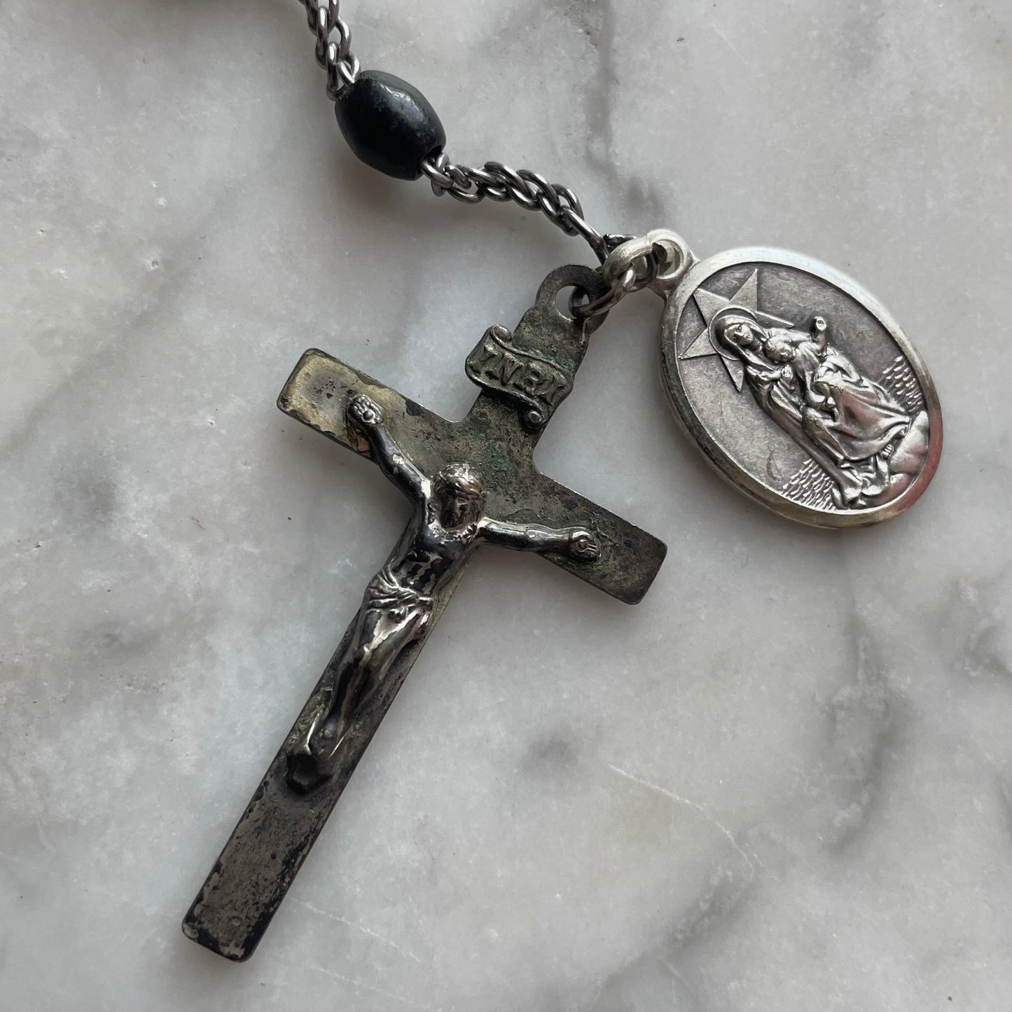 Antique Rosary with Saints Medals