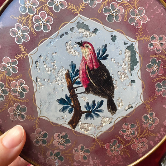 Antique Reverse Painted Glass Cachou Box