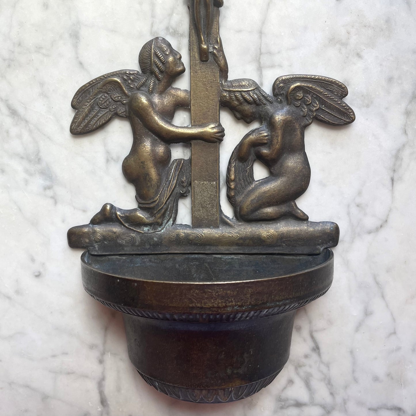 Antique Brass Holy Water Font with Angels