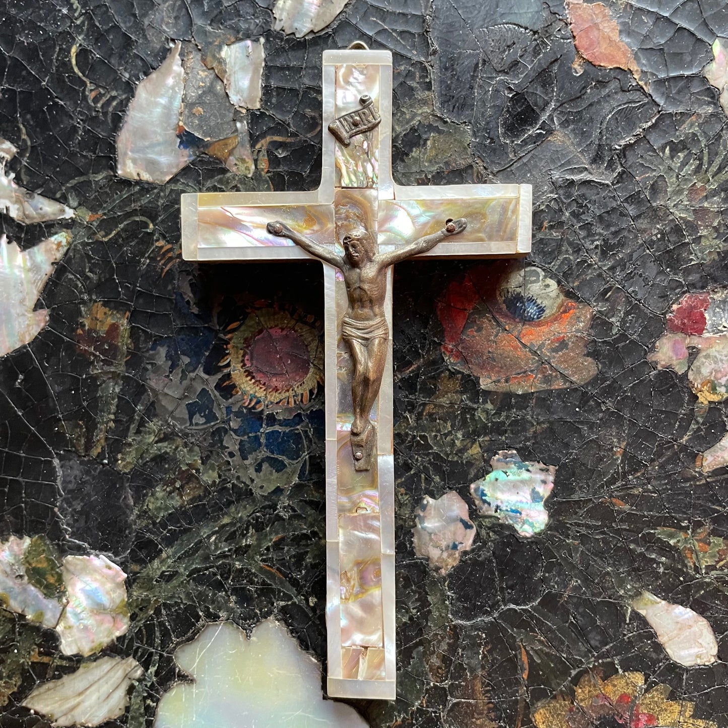 RESERVED Antique Mother of Pearl Crucifix