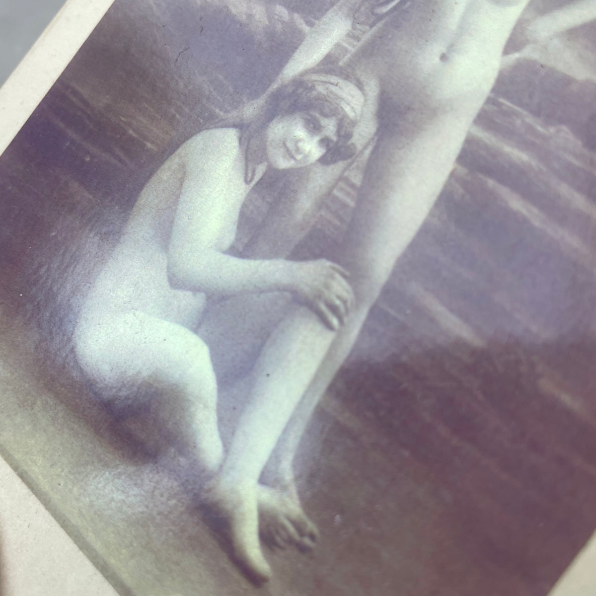 Antique Risqué Cabinet Card Photo of Two Nude Women