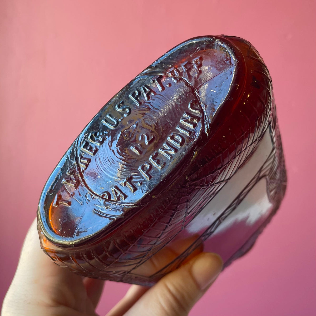 Antique Amber Spiderweb Whiskey Bottle | Four Roses