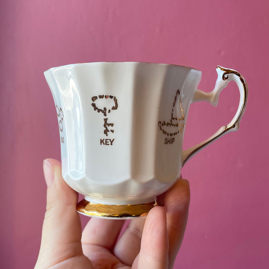 Vintage Fortune Telling Tea Cup & Saucer | Red Rose for Taylor & Kent | Cup No. 1