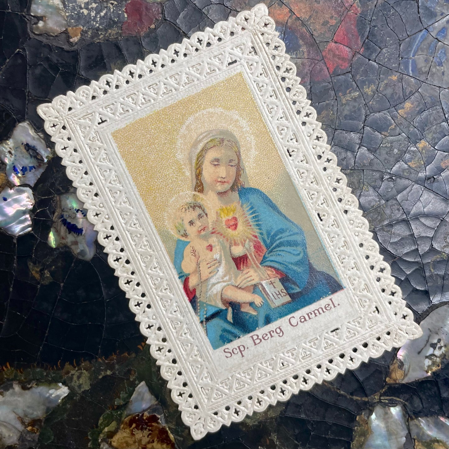 Antique Lace Paper Holy Card | Madonna & Child