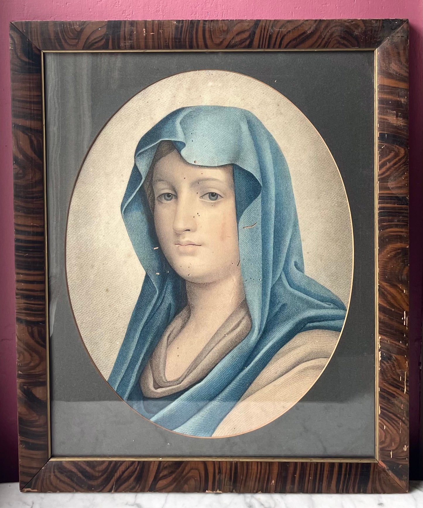 Portrait de la Très Sainte Vierge d'après Titien | Antique Hand Colored Print of the Virgin Mary