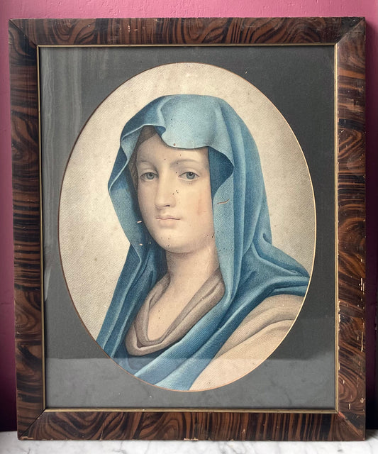 Portrait de la Très Sainte Vierge d'après Titien | Antique Hand Colored Print of the Virgin Mary