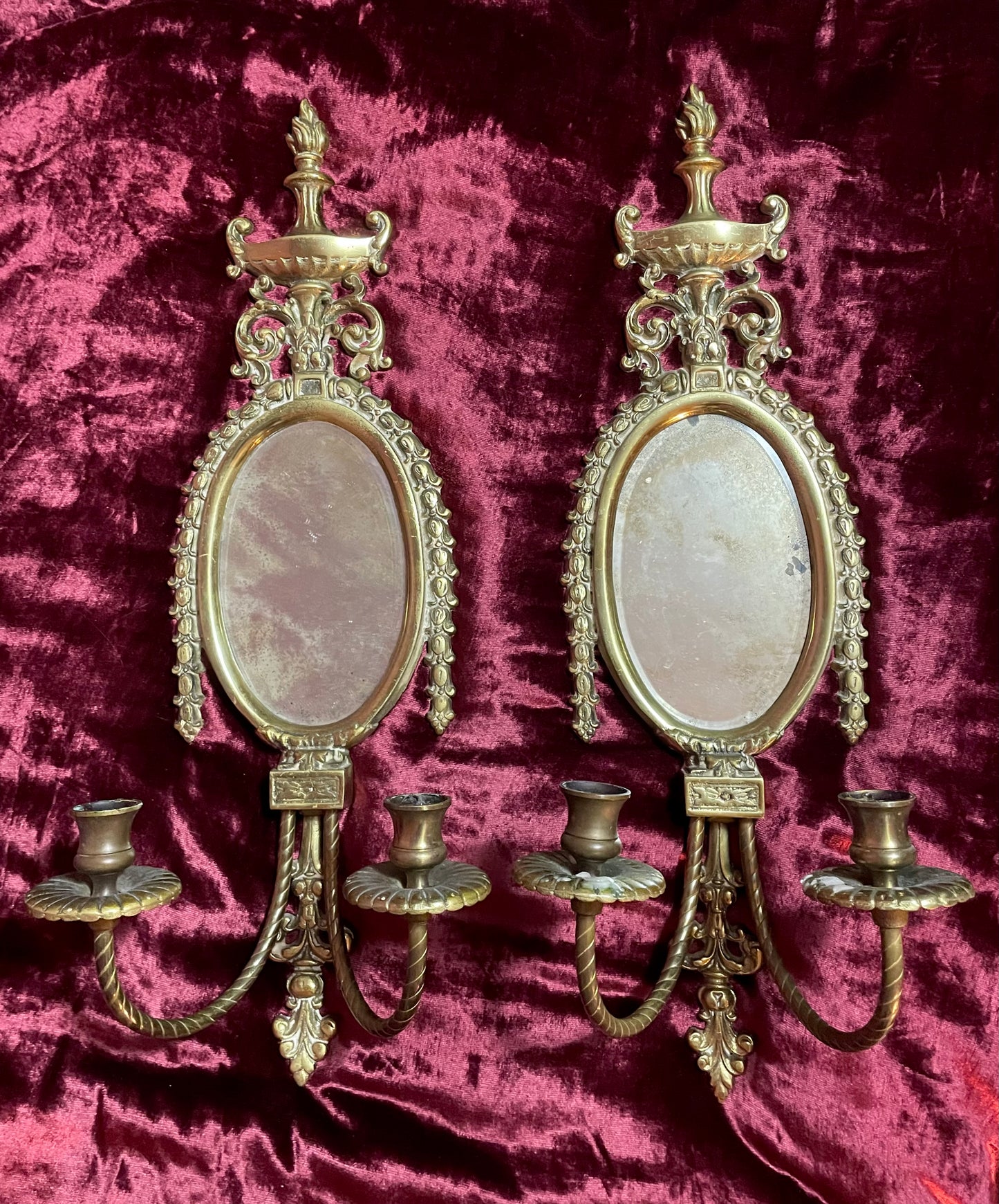 Vintage Baroque Revival Sconces with Mirrors & Candleholders