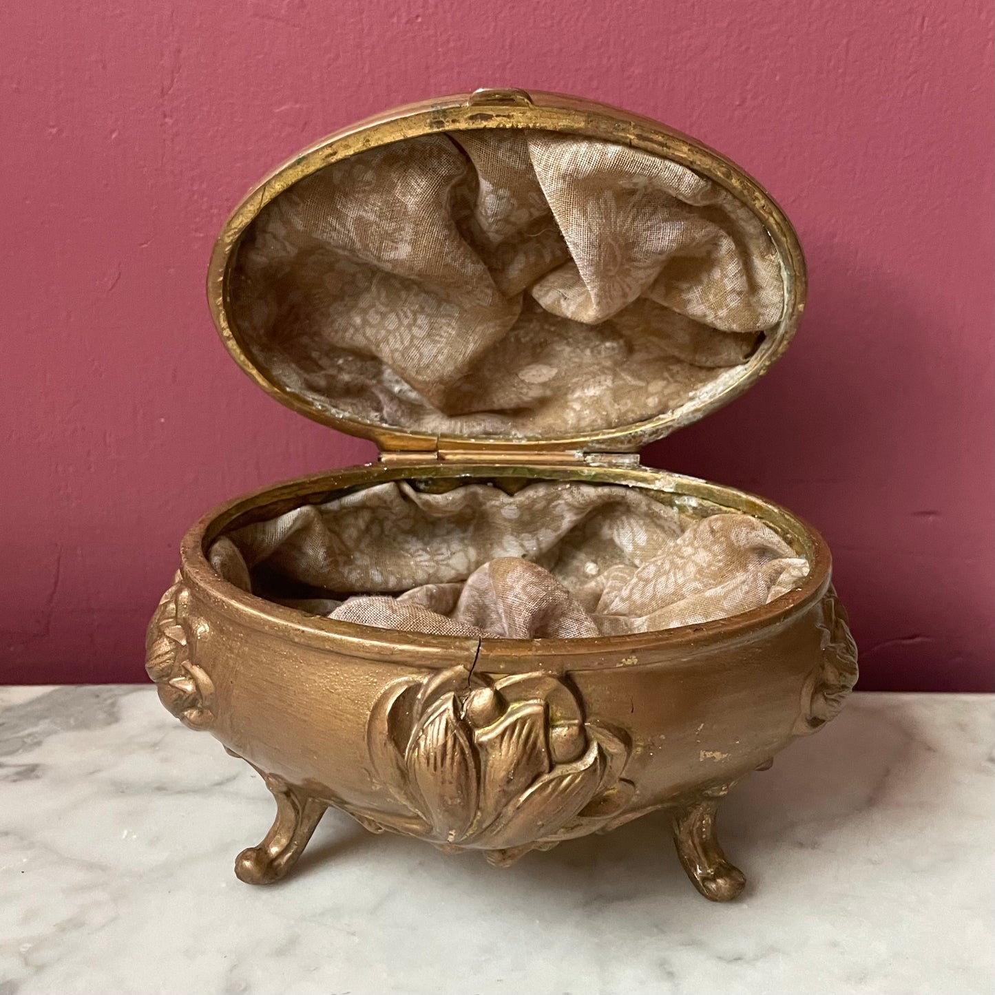 Art Nouveau Brass Jewelry Box with Lotus Blossoms