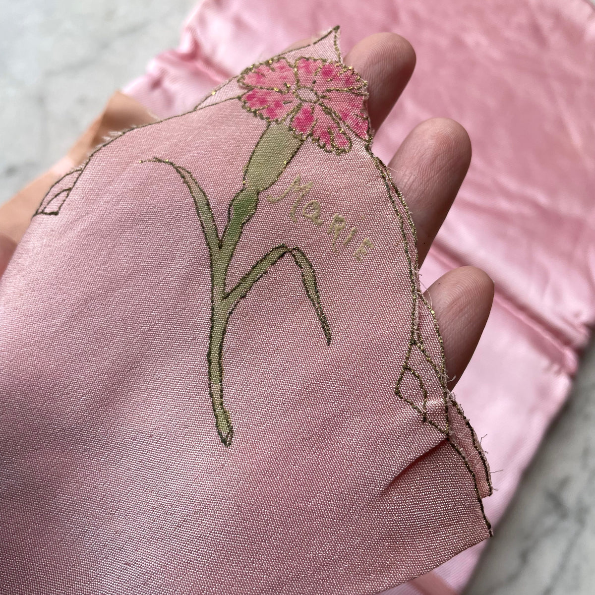 Antique 1930s Pink Satin Handkerchief Holder
