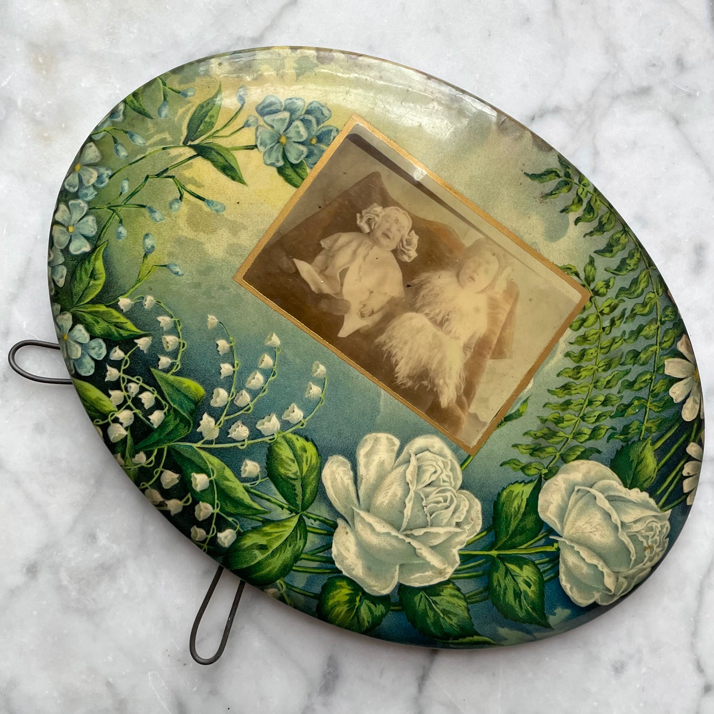 Antique Celluloid on Tin Photo of Babies