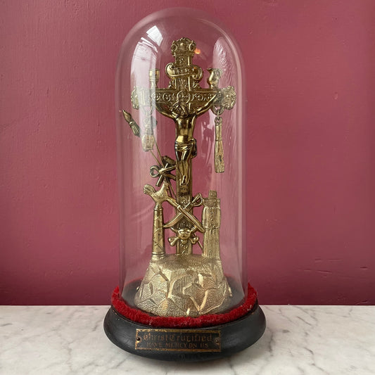 Antique Arma Christi Under Domed Glass