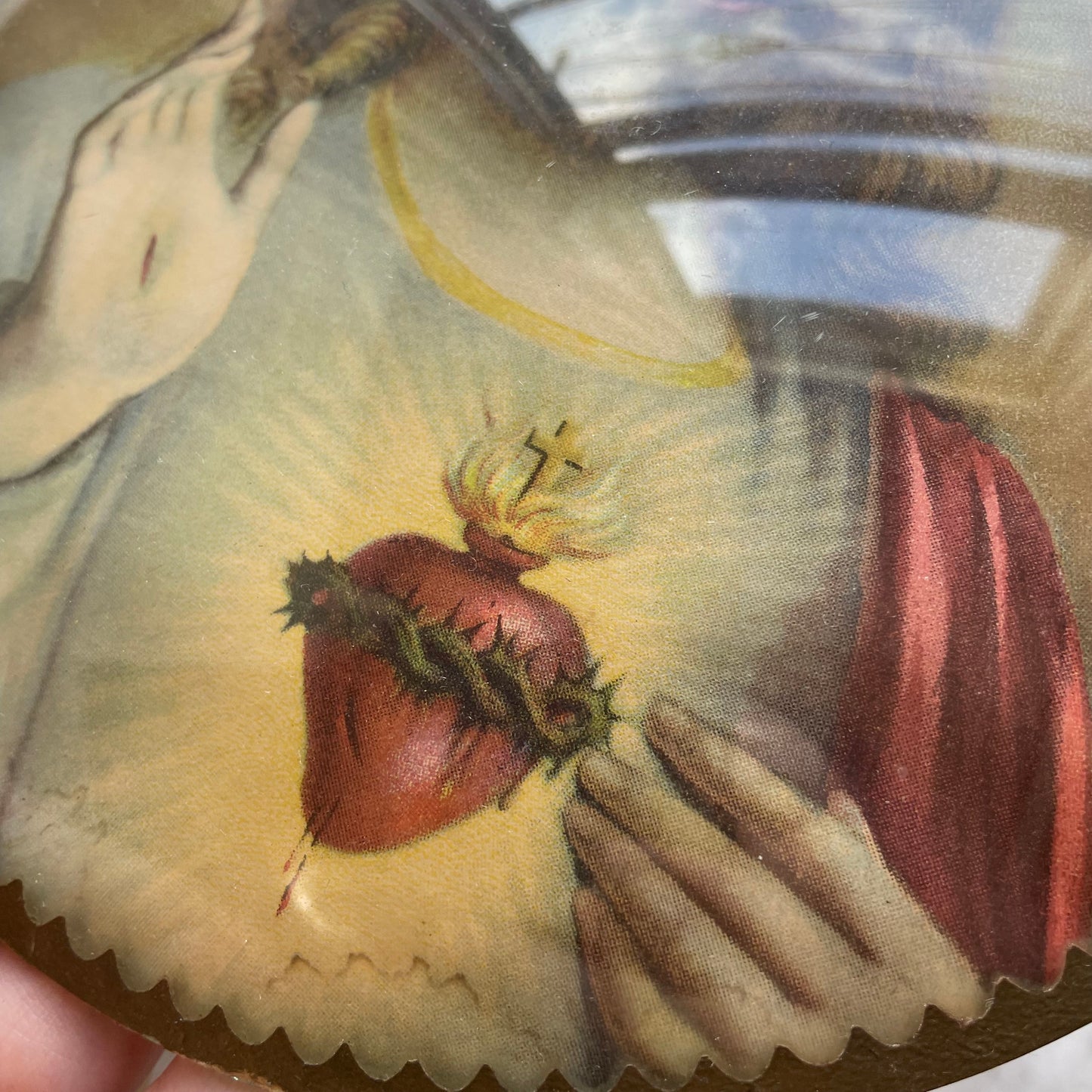 Vintage Sacred Heart of Jesus Print under Domed Glass