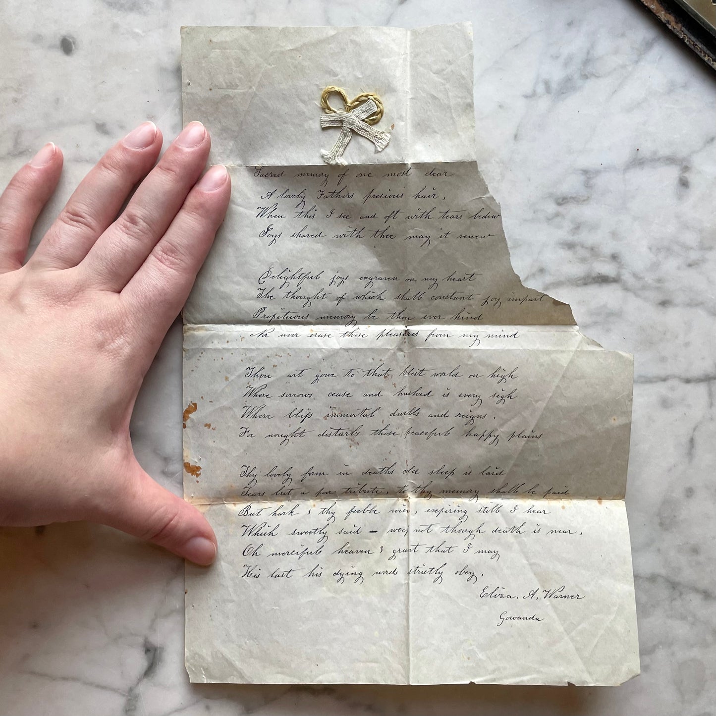 Victorian Half Plate Tintype in Mother of Pearl Case with Poem and Lock of Hair