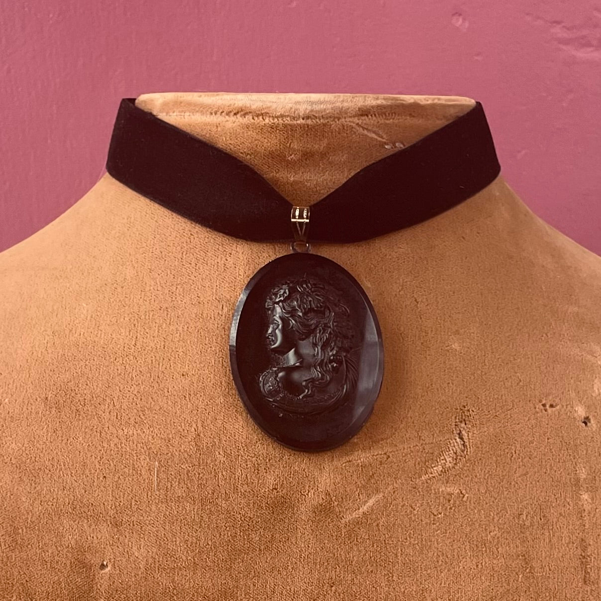 French Jet Cameo on Velvet Choker