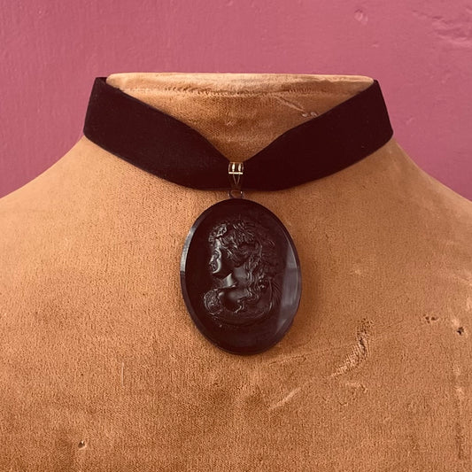 French Jet Cameo on Velvet Choker