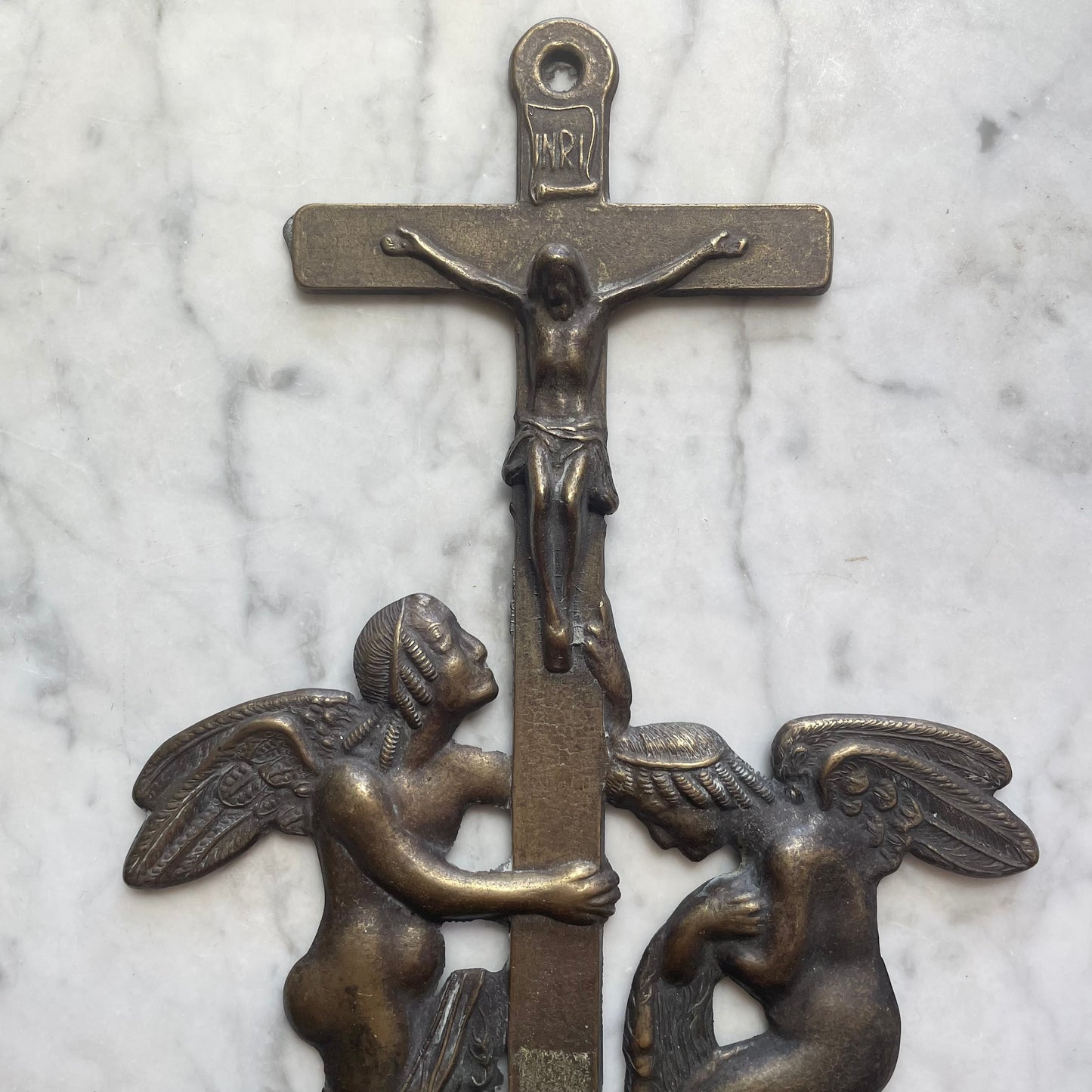 Antique Brass Holy Water Font with Angels