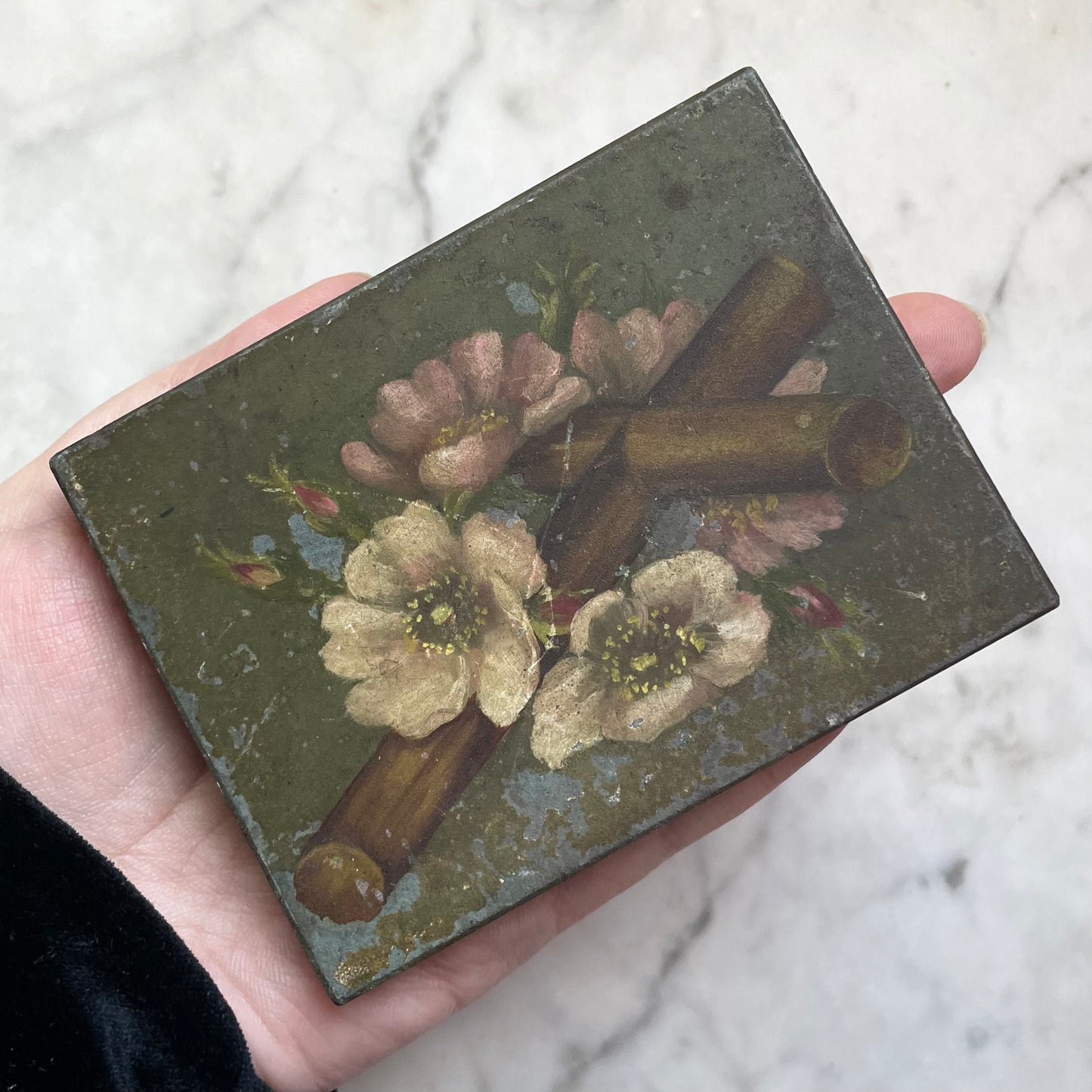 Victorian Hand Painted Paperweight with Cross & Flowers