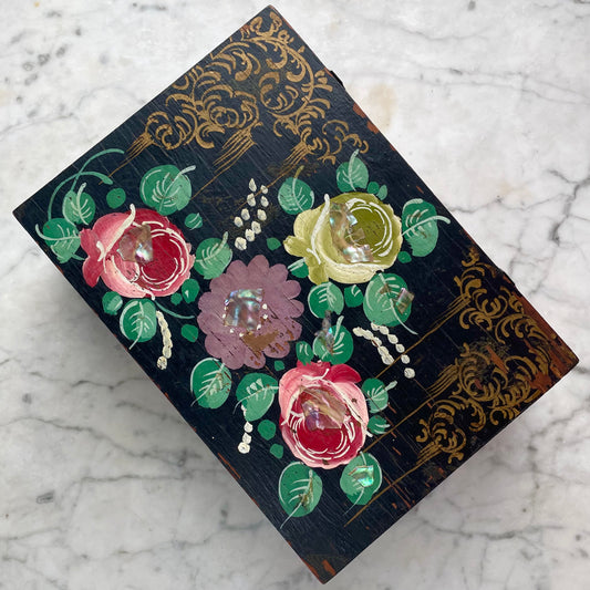 Victorian Floral Painted Box with Mother of Pearl