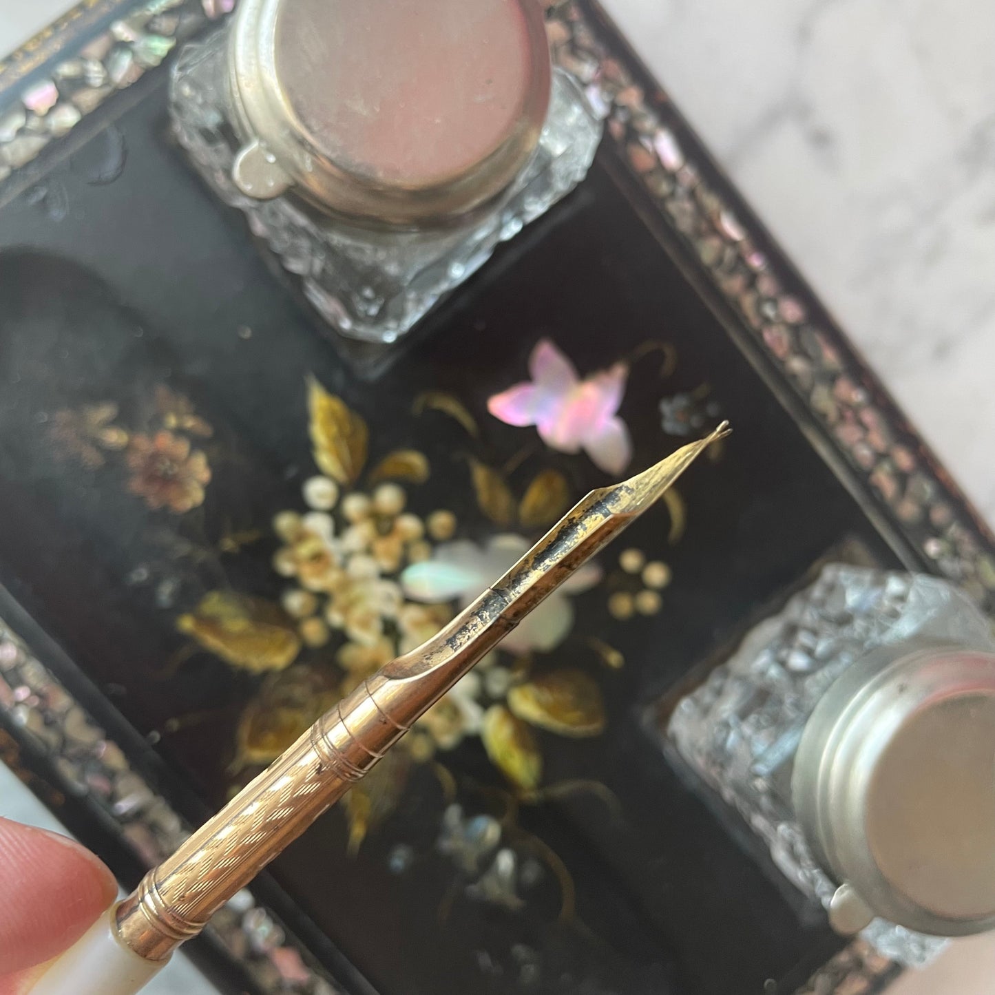 Victorian Mother of Pearl Inlaid Desk Set