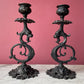 Antique Cast Iron Griffin Candleholders