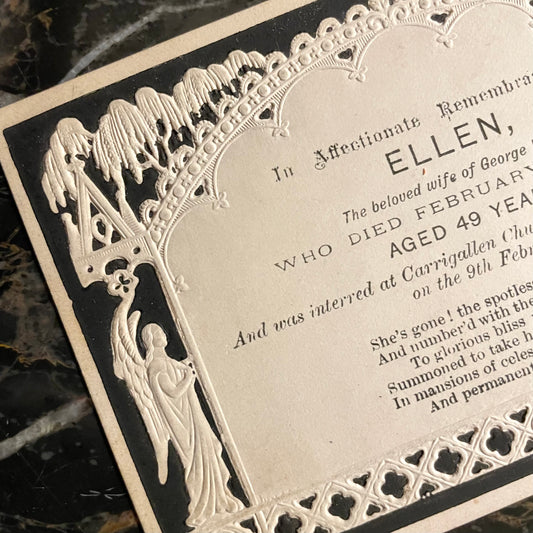 Victorian Black & White Embossed Memorial Card