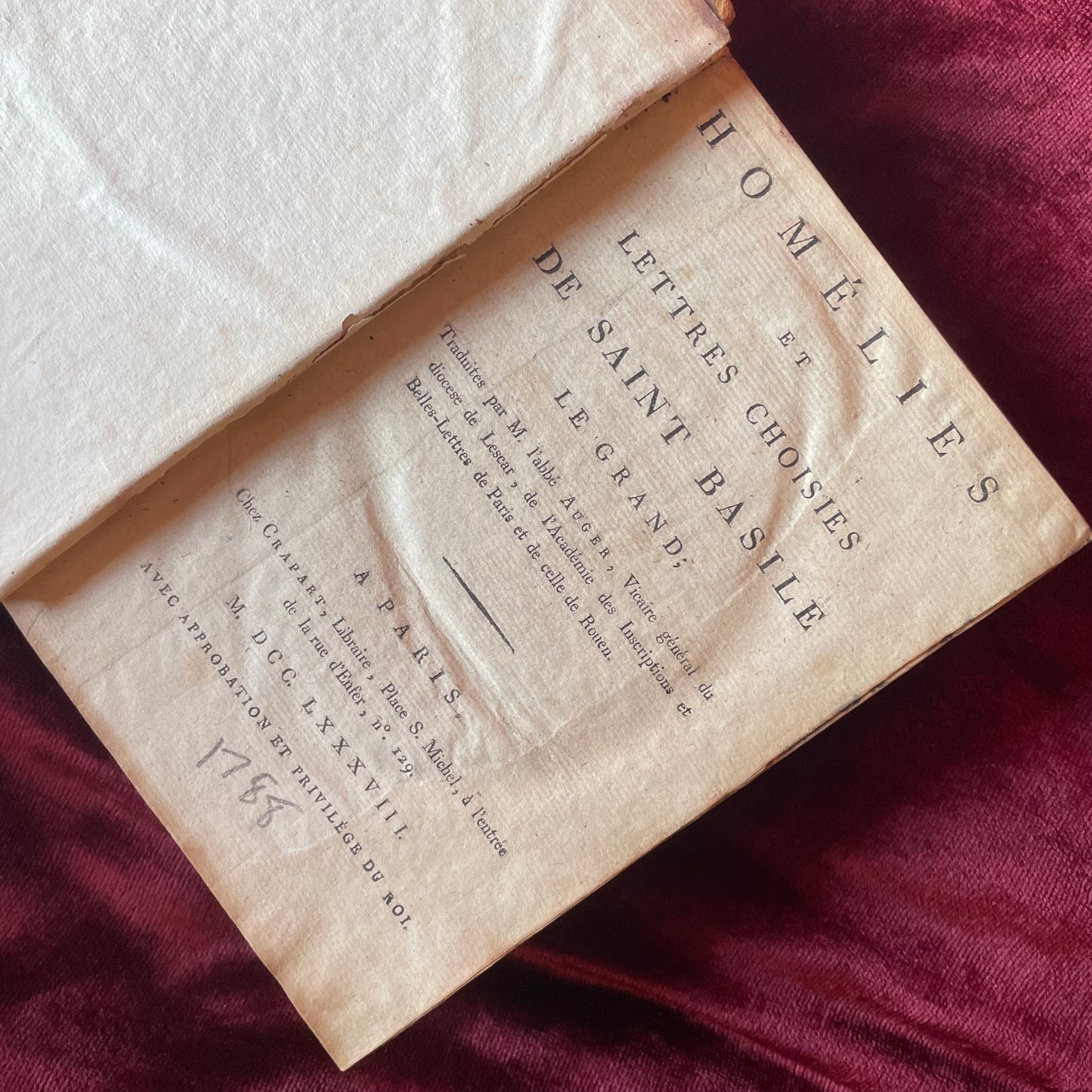 Homélies et lettres choisies de Saint Basile le Grand | Abbé Auger | 1788