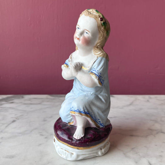 Victorian Praying Child Painted Bisque Figure