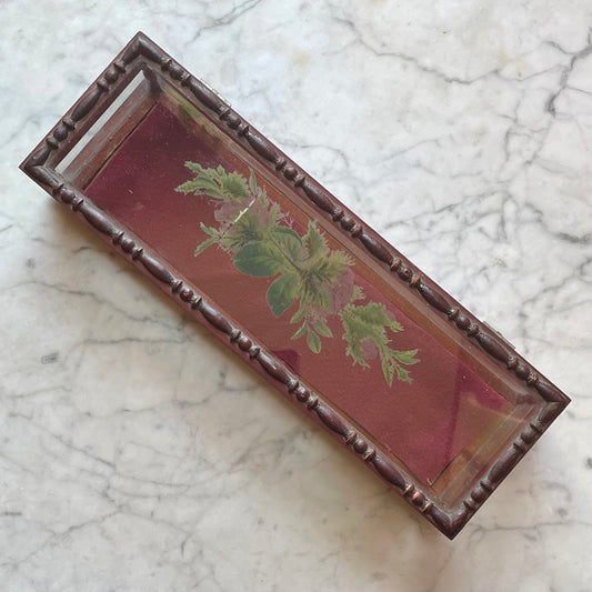 Antique Glass & Wood Glove Box