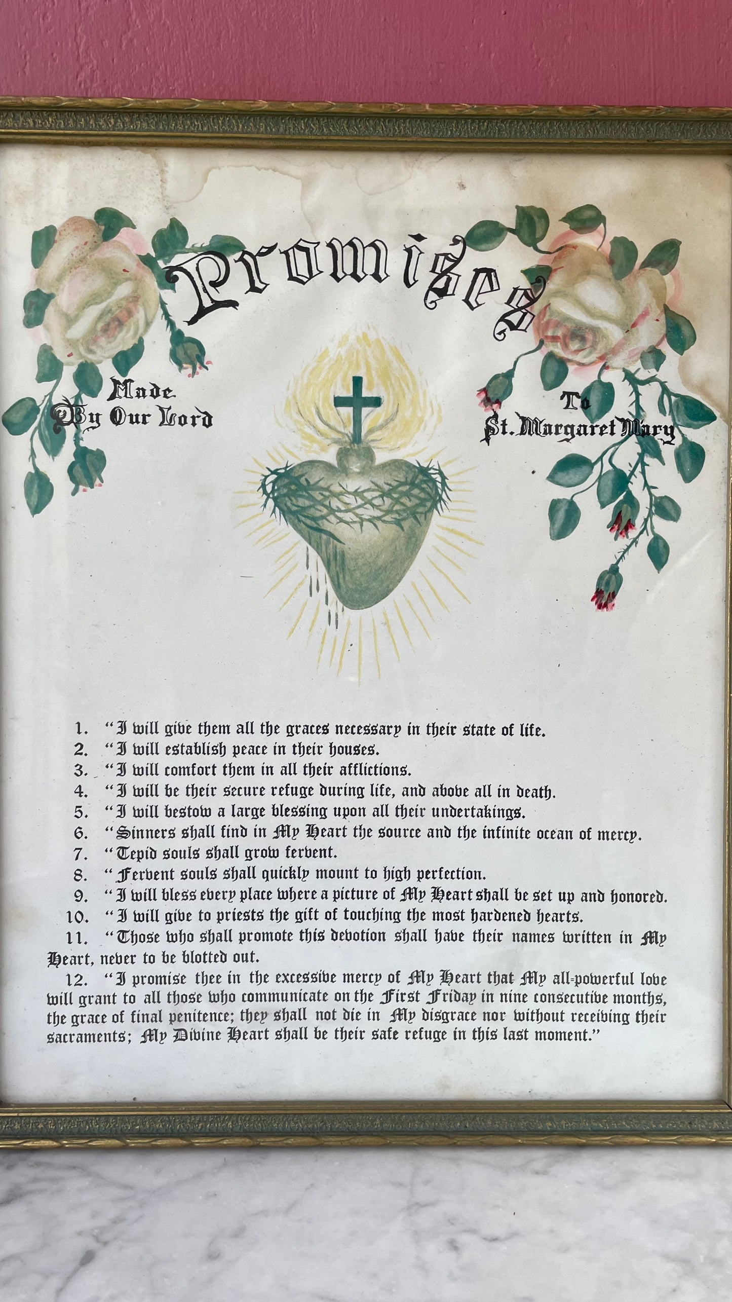 Twelve Promises of the Sacred Heart | Vintage Print | Saint Margaret Mary Alacoque