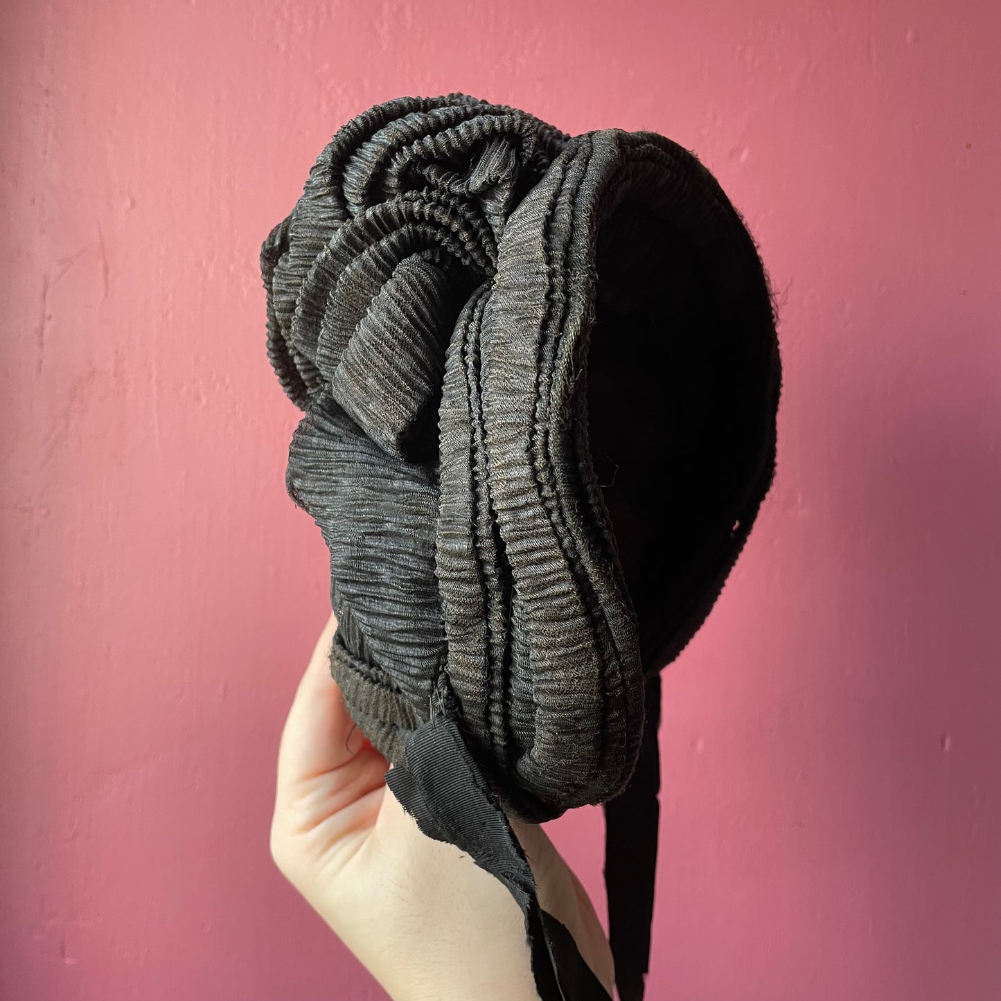Victorian Mourning Child’s Bonnet | Black Silk Crepe