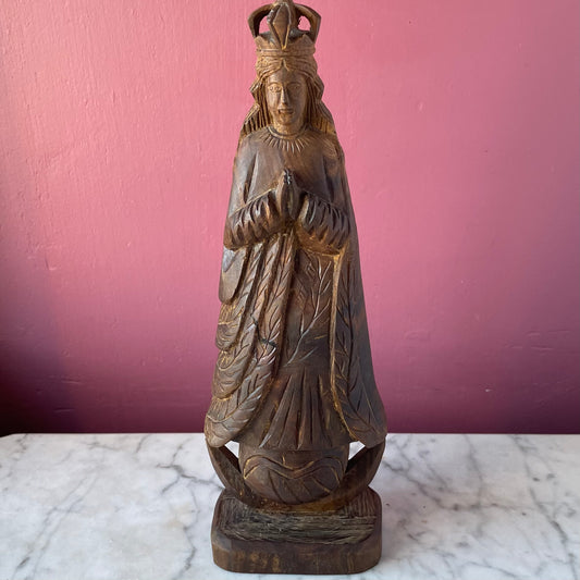 Vintage Immaculate Conception of Mary Carved Wood Statue