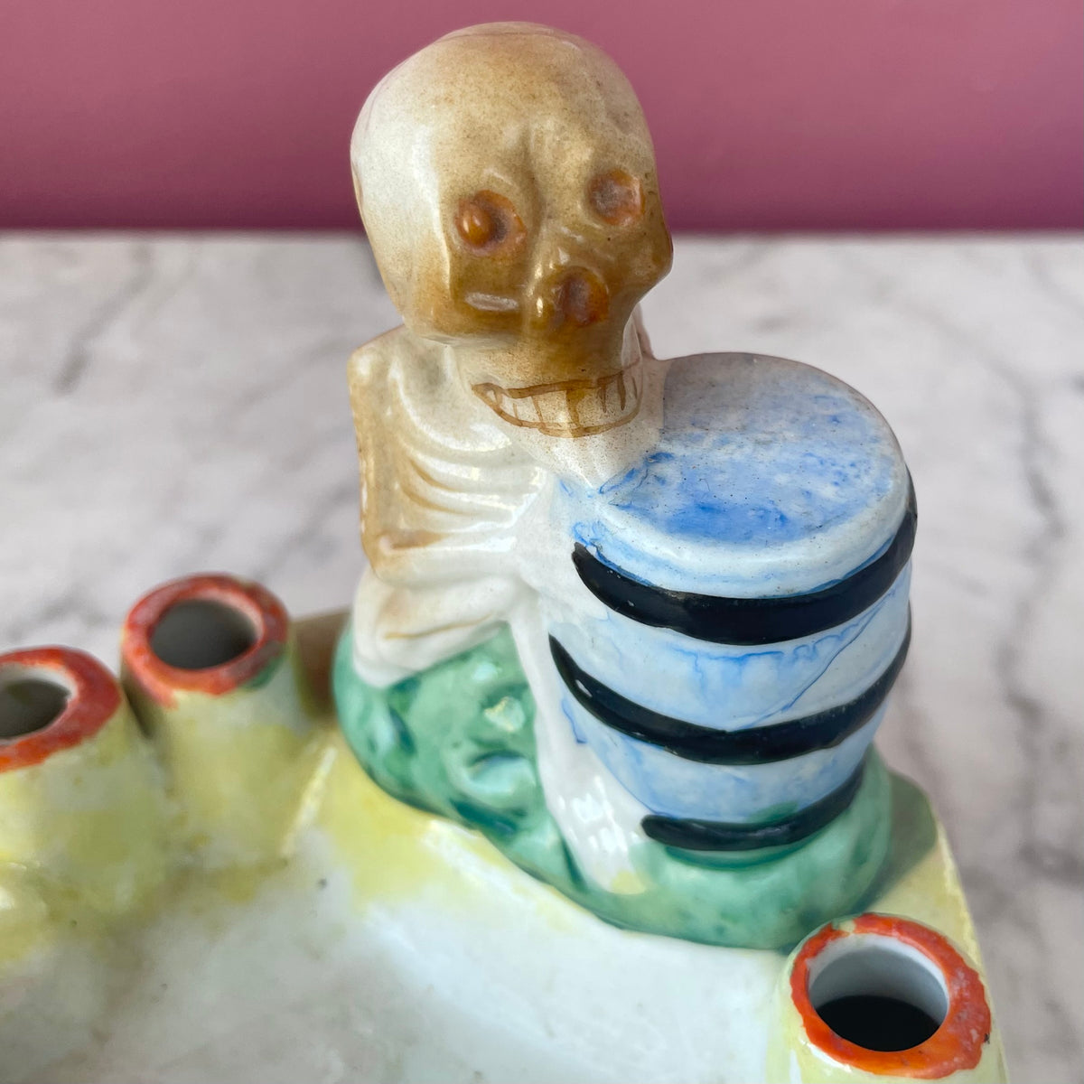 Vintage Skeleton Ashtray and Cigarette Holder