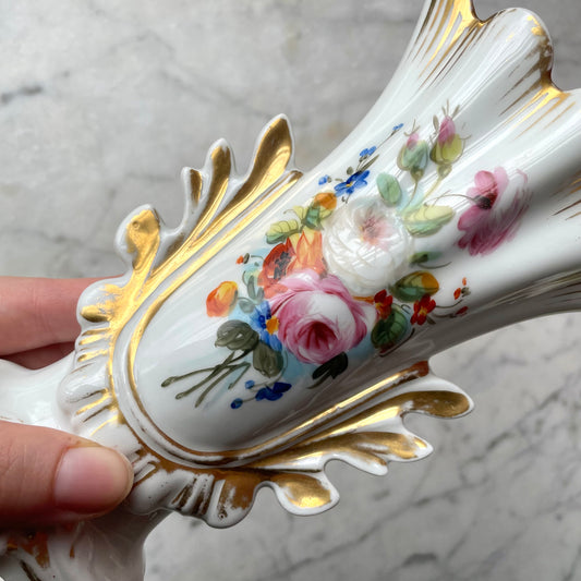 Victorian Hand Painted Porcelain Bud Vase with Roses