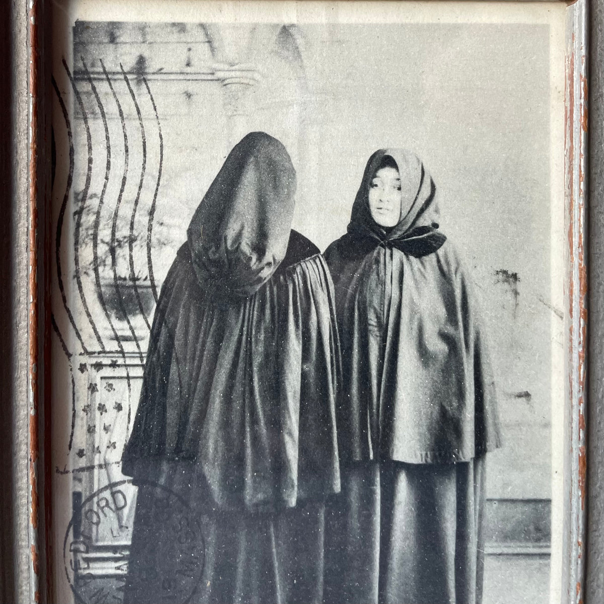Antique Caped Woman Framed Postcard | Azorean Capote